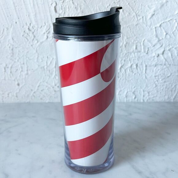 Starbucks 2009 Travel Mug 12oz Peppermint Candy Cane Red White Swirl - Picture 4 of 7